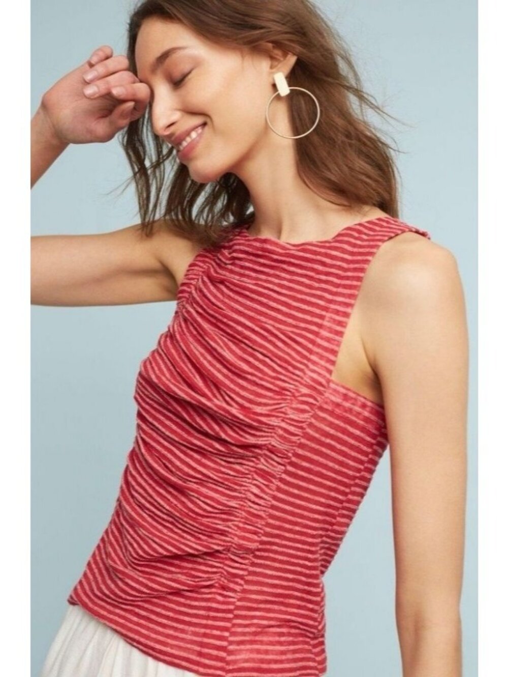 Anthropologie Deletta Striped Linen Top XS Bateau Draped Knit Corpcore Preppy